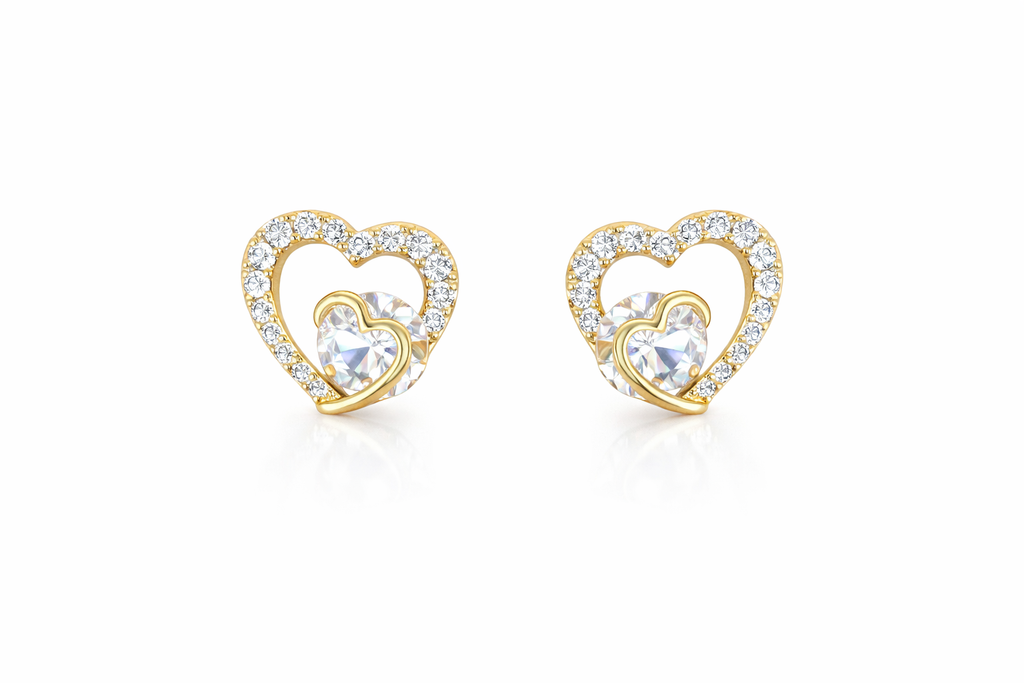 Crystal heart shaped studs