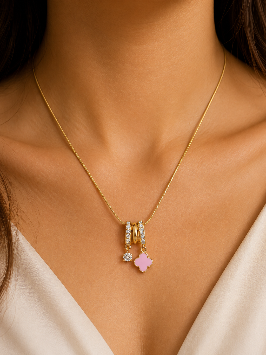 Blush Clover Charm Necklace