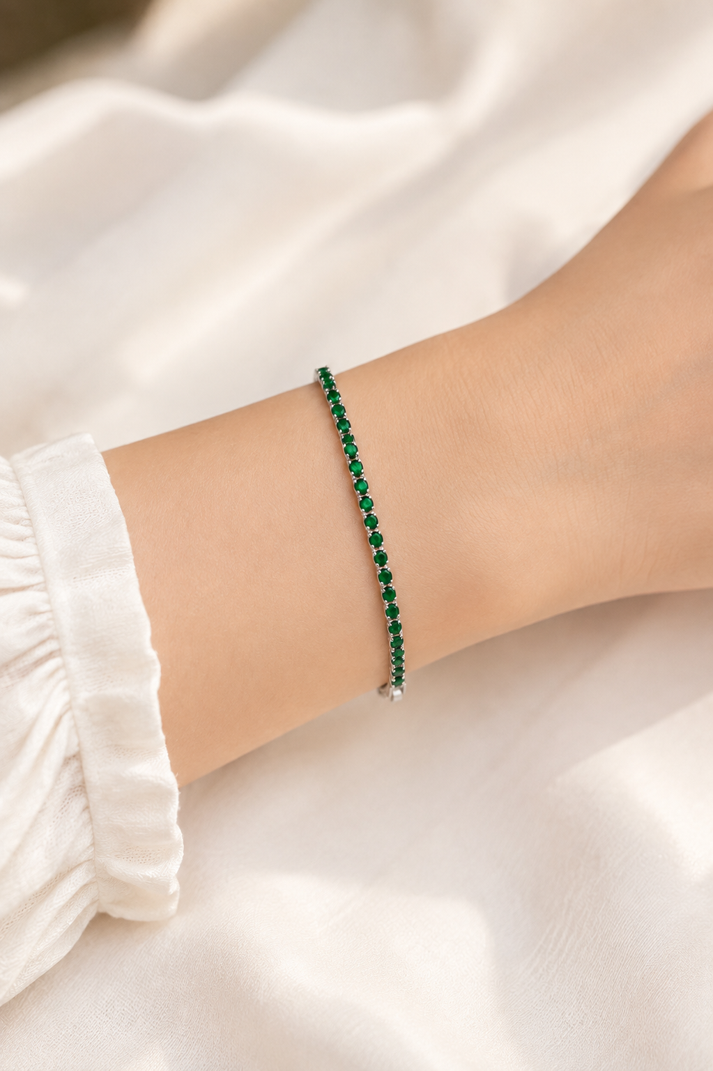 Green Crystal Tennis Bracelet for Women | Waterproof Anti Tarnish
