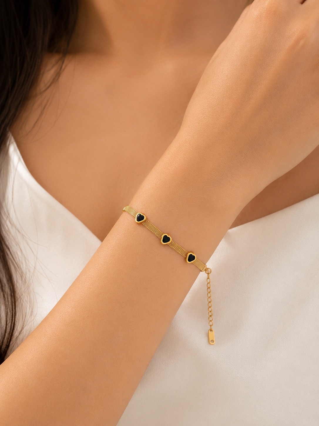 Midnight Mesh Heart Bracelet| 18k gold plated| Anti Tarnish